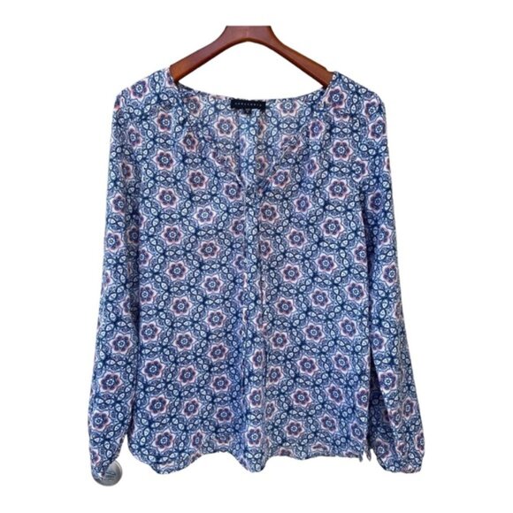 Sanctuary Women's Geometric Print Semi Sheer Peasant Blouse Size Large - Picture 1 of 7